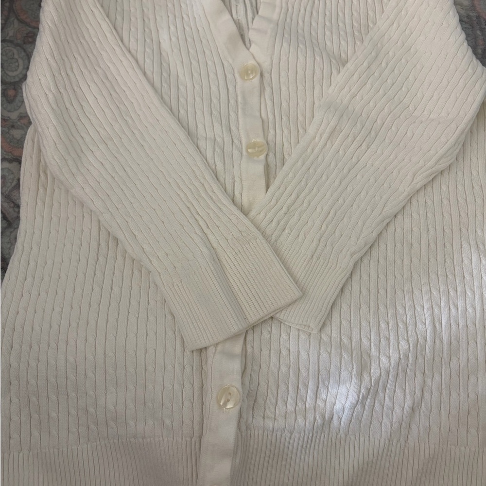 JEANNE PIERRE Cream Cable Knit Cardigan